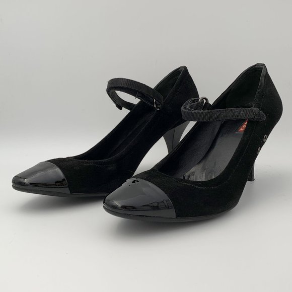 Prada Suede and Patent Cap Mary Jane Pumps Black Size 10/40 - Picture 2 of 11